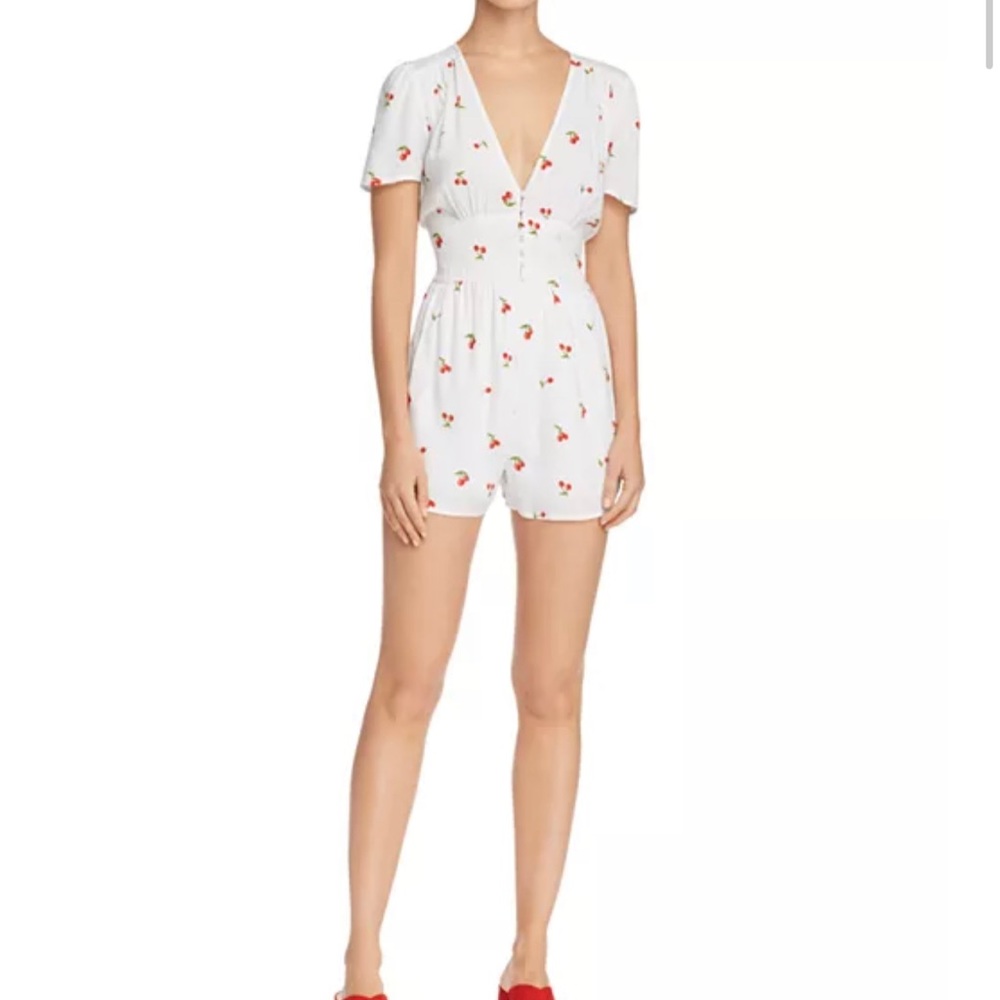 White Aqua Romper with Cherry Print